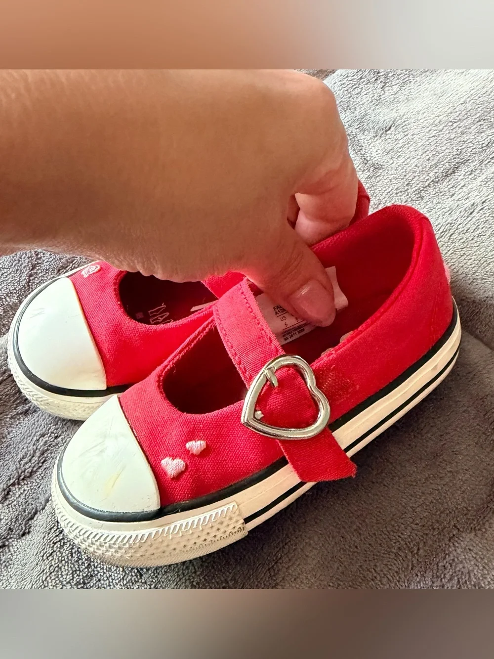 Converse Red Canvas Mary Jane Kids Shoes with Heart Details